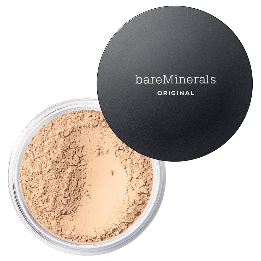 bareMinerals Original Loose Powder Foundation SPF 15 packaging shows clean, travel-friendly compact.