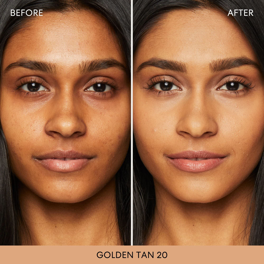 bareMinerals Original Loose Powder Foundation SPF15 Golden Tan 20 close-up texture shows skin-smoothing appearance