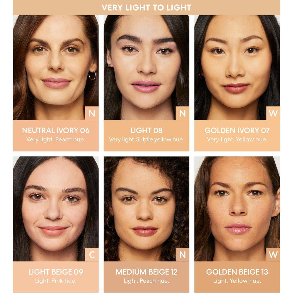 BareMinerals foundation on face delivers radiant, clean coverage with a non-comedogenic feel.
