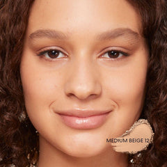 bareminerals brush-application image demonstrates smooth, even coverage with light to moderate build.