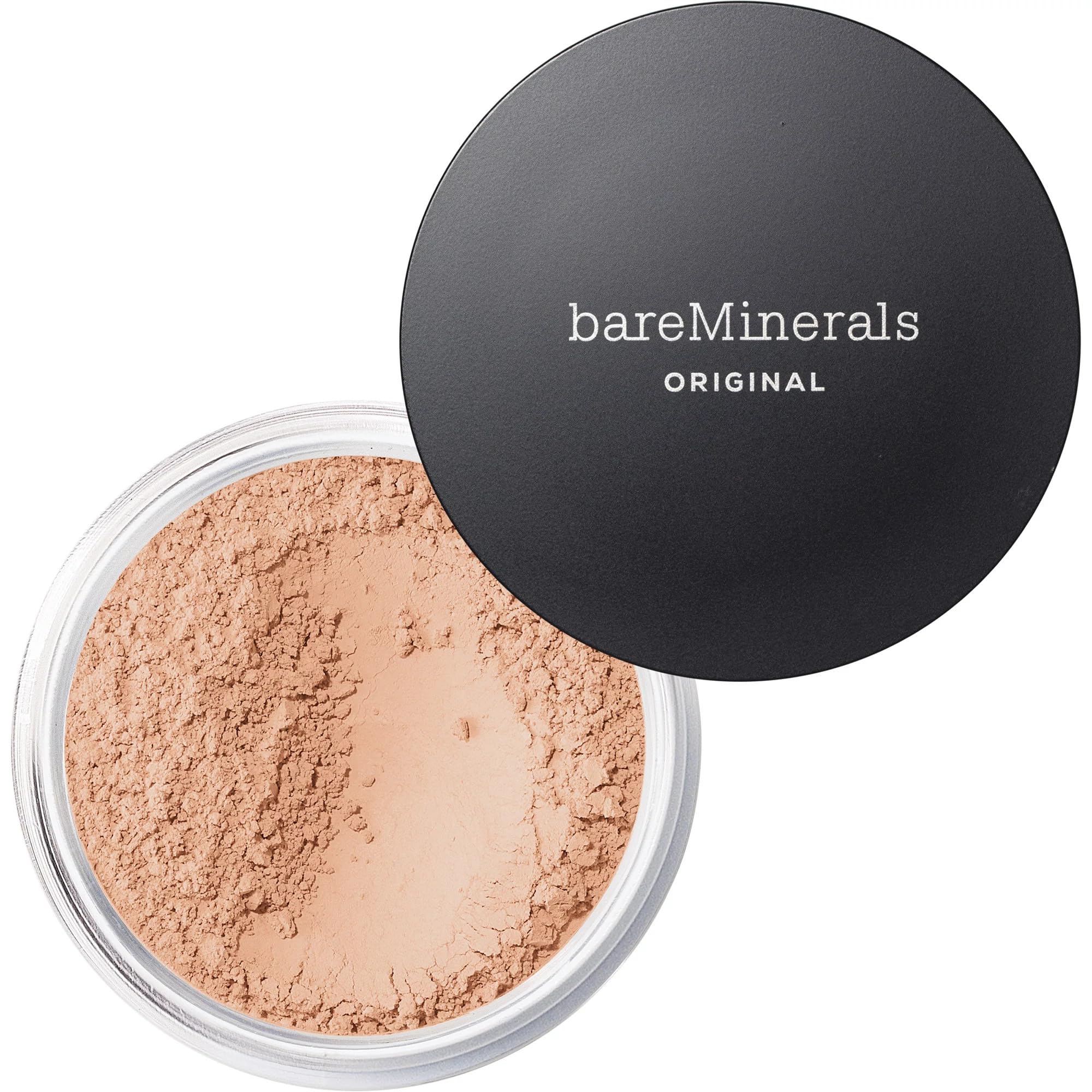 bareMinerals Original Loose Powder Foundation SPF 15 Medium 10 packaging highlights clean vegan formula for everyday wear