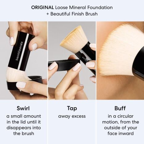 bareMinerals Original loose powder foundation Tan Nude 17 packaging inset emphasizes purity and high-quality ingredients.