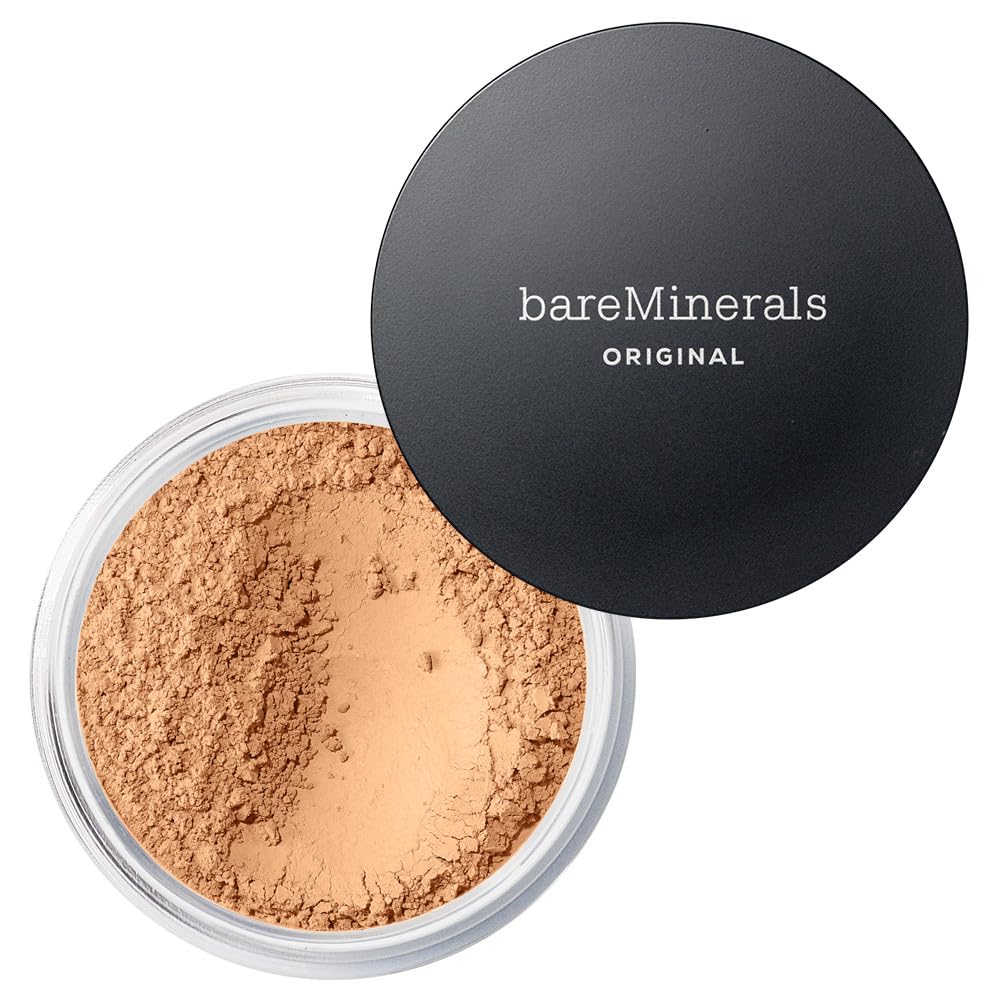bareMinerals Original loose powder foundation Tan Nude 17 packaging shows travel-friendly setup for on-the-go coverage.