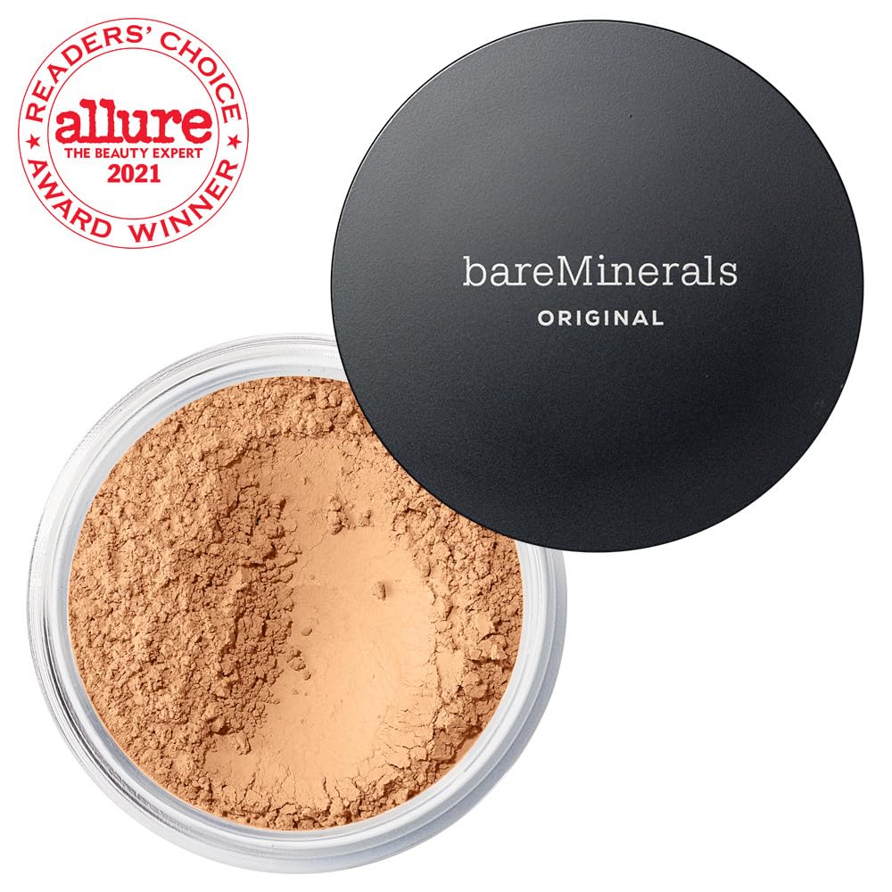 bareMinerals Original loose powder foundation Tan Nude 17 SPF 15 label highlights daily sun protection.