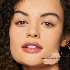 bareMinerals Original Matte Loose Foundation application with brush demonstrating buildable coverage