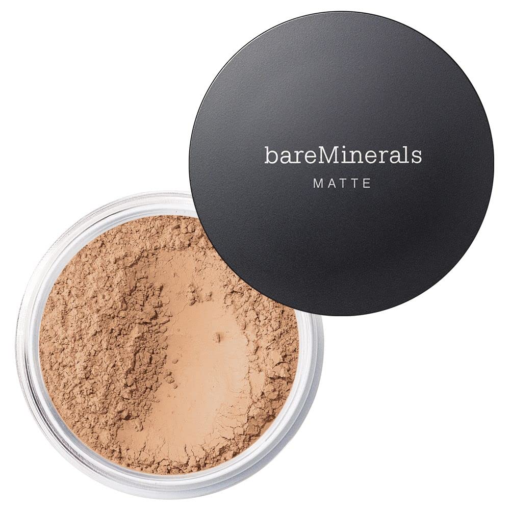 bareMinerals Original Matte Loose Foundation jar closeup highlighting smooth, shine-free finish
