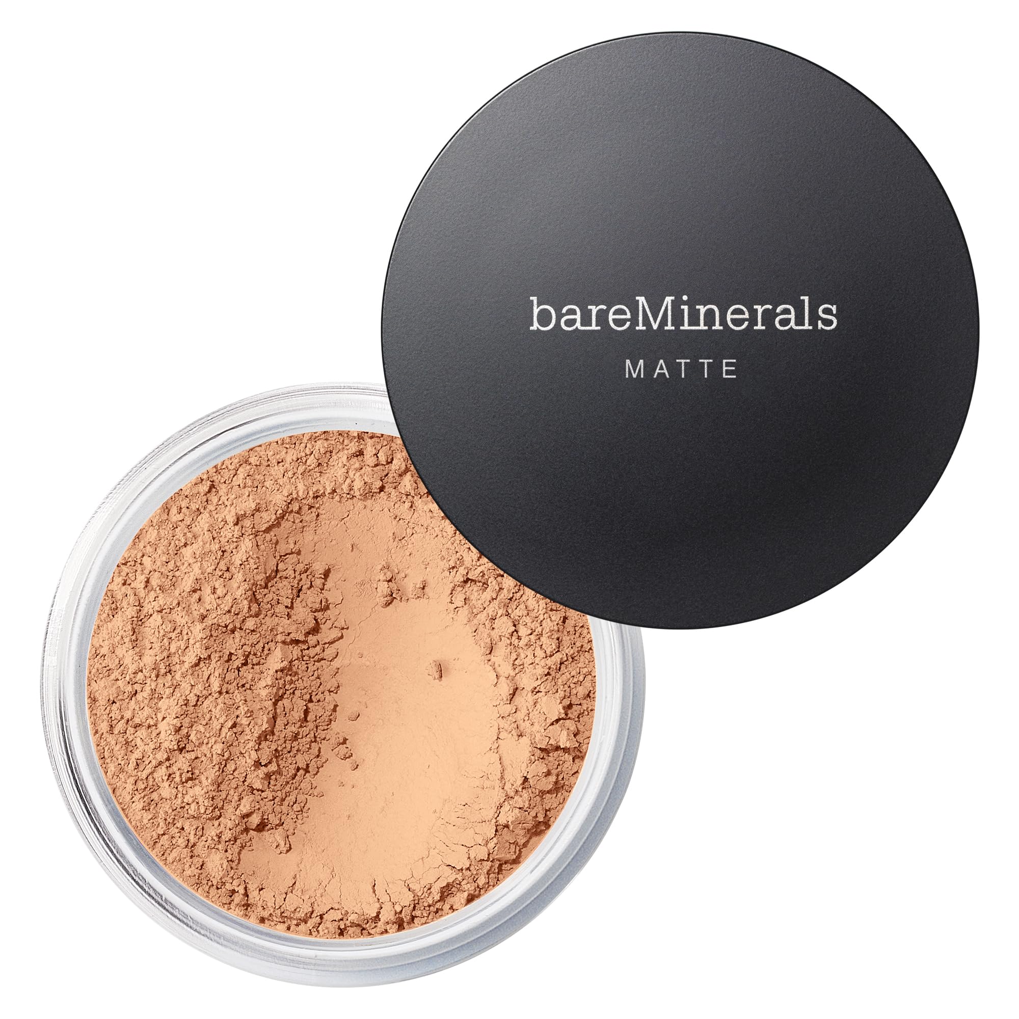 bareMinerals Original Matte Loose Foundation SPF 15 jar closeup shows mineral texture for natural coverage.