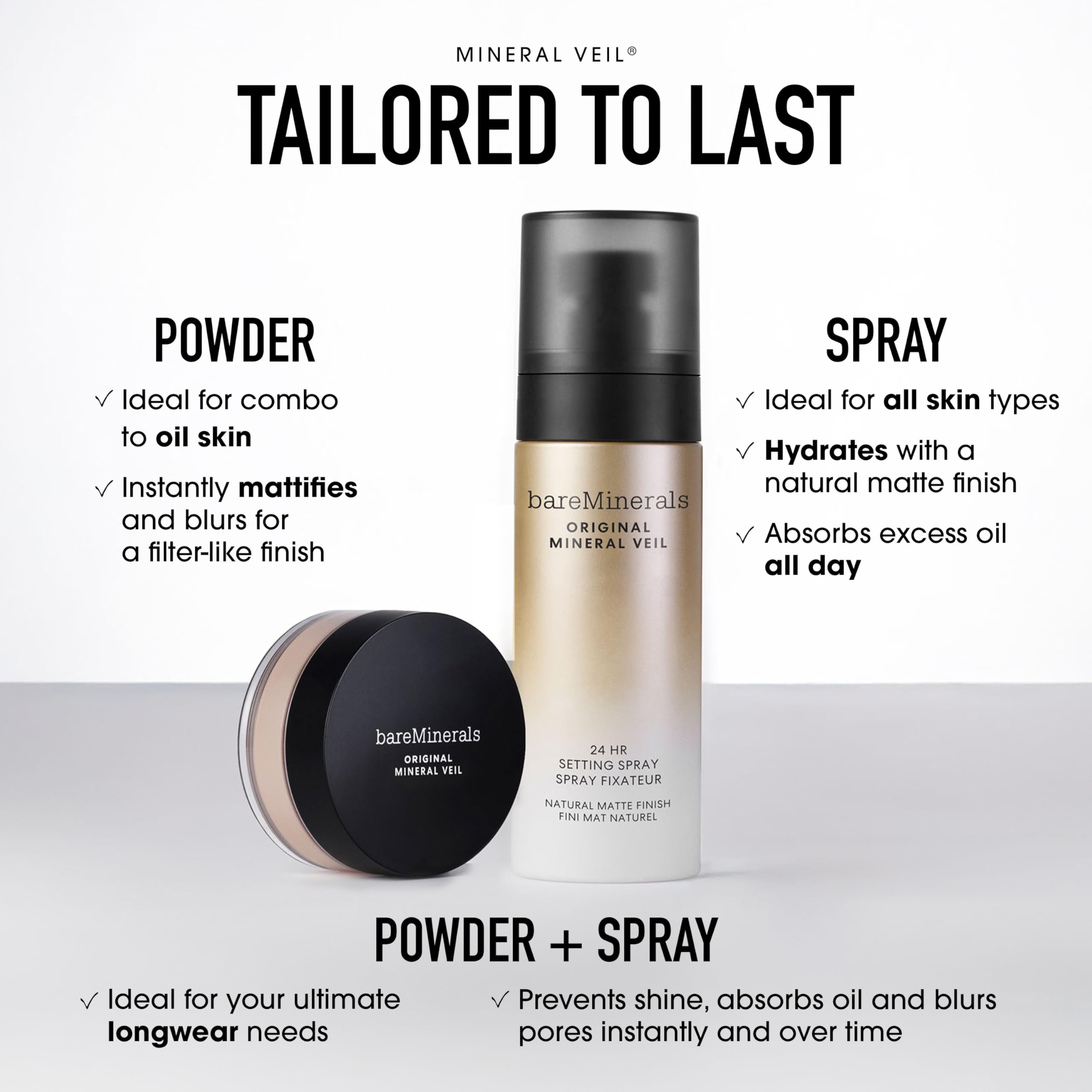 bareMinerals Original Mineral Veil non-comedogenic formula for pore-friendly finish.