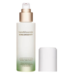 bareMinerals Skinlongevity serum bottle shows silky hydration for refreshed skin.