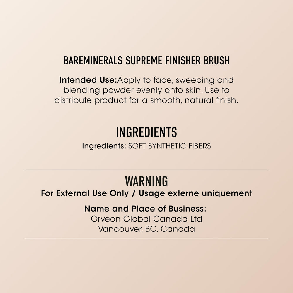 BareMinerals Supreme Finisher brush close-up showing vegan synthetic fibers for soft blends.