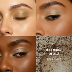 bareMinerals Queen Phyllis swatch demonstrates buildable color from soft to metallic.