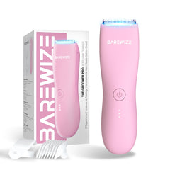 BAREWIZE bikini trimmer rose front view for precise bikini-line grooming with LED-lit visibility