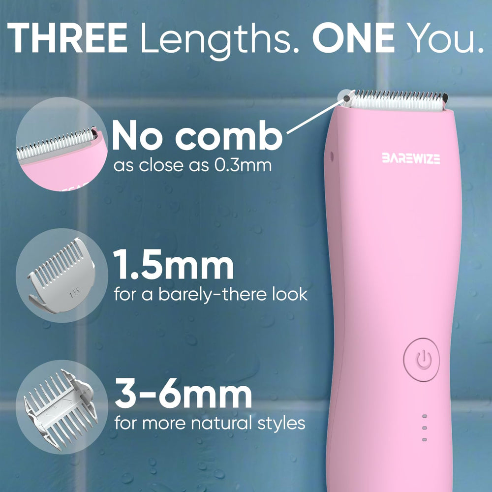 BAREWIZE bikini trimmer rose usb-c charging enables quick top-ups at home or travel