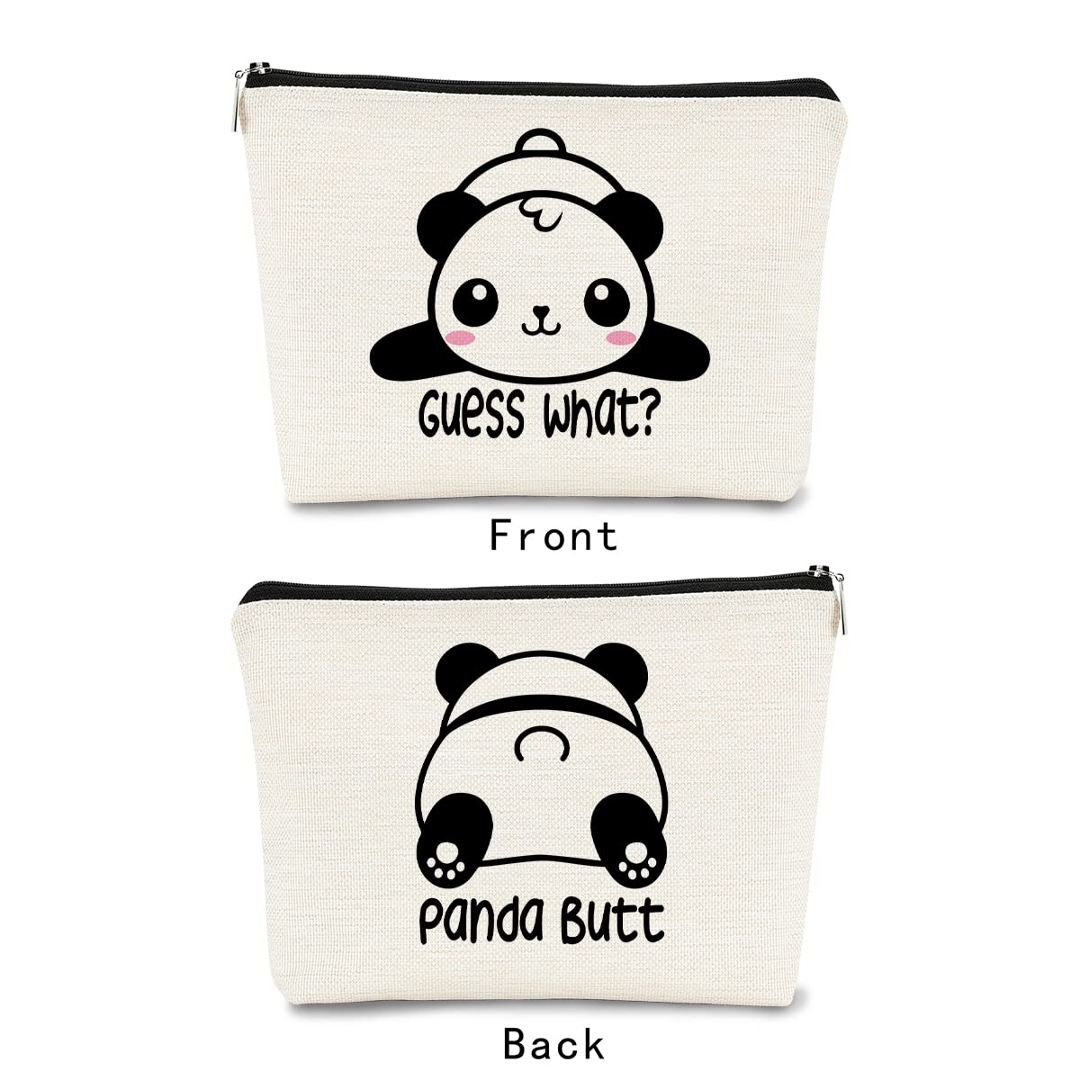 BARPERY panda-pattern bag open with zipper for quick cosmetics access.