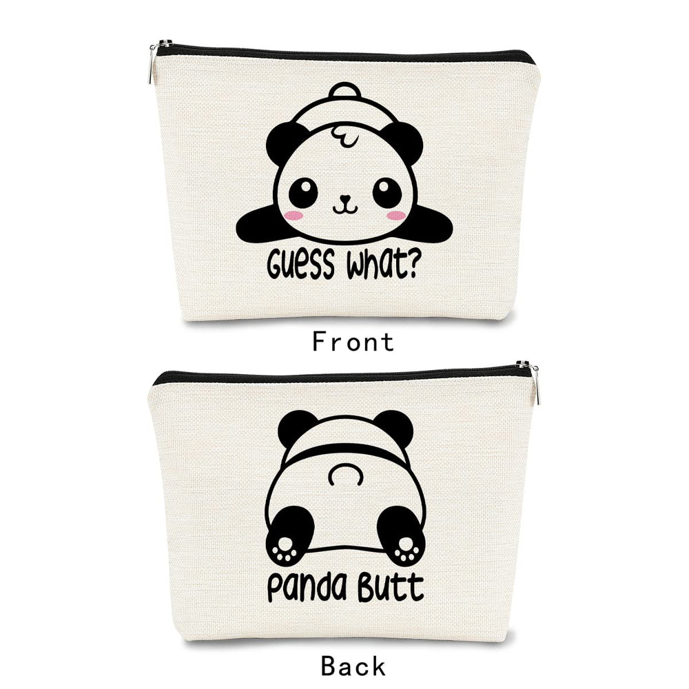 BARPERY panda-pattern bag open with zipper for quick cosmetics access.