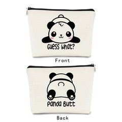 BARPERY panda-pattern bag open with zipper for quick cosmetics access.