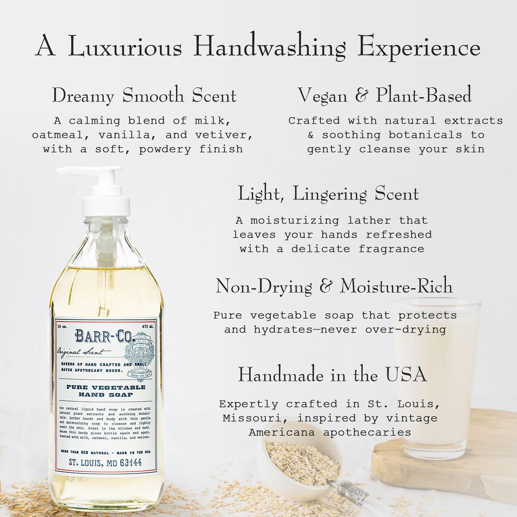 BARR-CO hand soap close-up shows creamy lather for gentle cleansing.