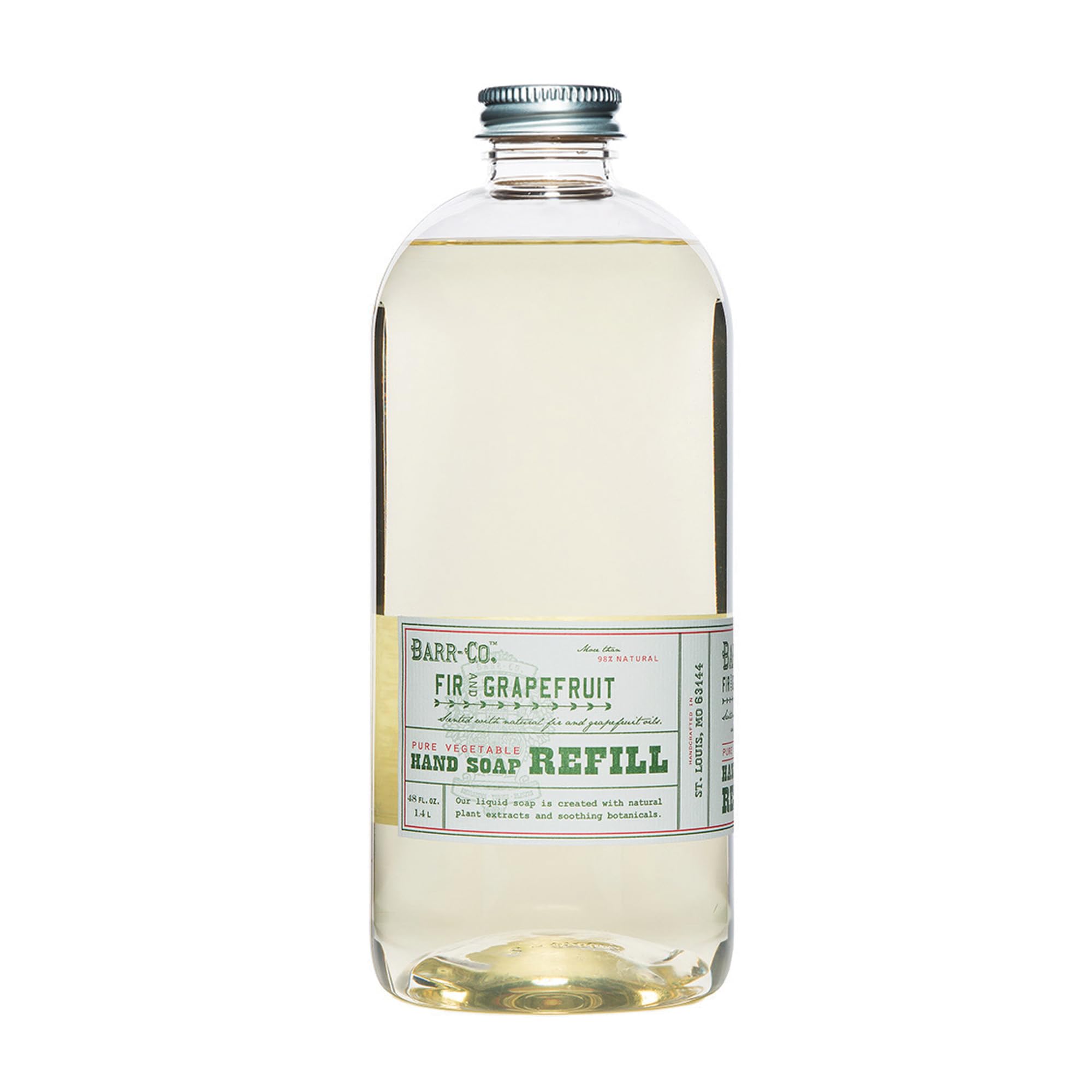 BARR-CO hand soap refill front-label shows natural formula for daily cleansing with moisturizers