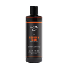 Barrel & Oak bourbon-cedar shampoo bottle ready for daily cleansing and scent.