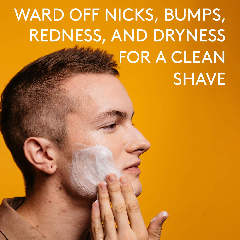 Barrel and Oak shave cream shows organic hemp seed oil hydrates skin.