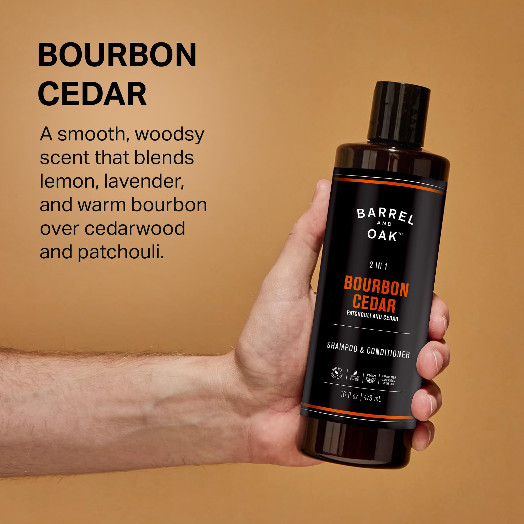 Barrel & Oak vegan cruelty-free label communicates ethical grooming choice.
