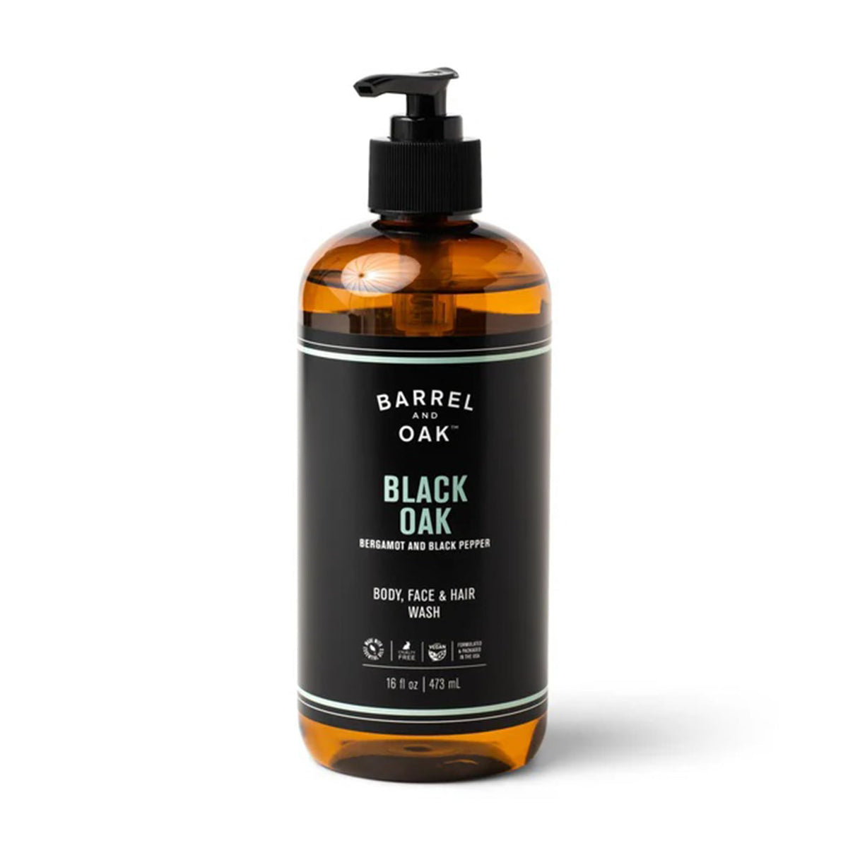 Barrel & Oak all-in-one wash bottle pour for quick cleansing.