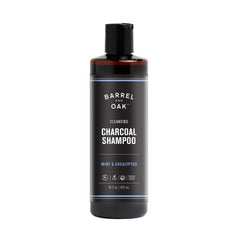 Barrel & Oak mint eucalyptus charcoal shampoo bottle offers a refreshing cleanser for daily grooming.