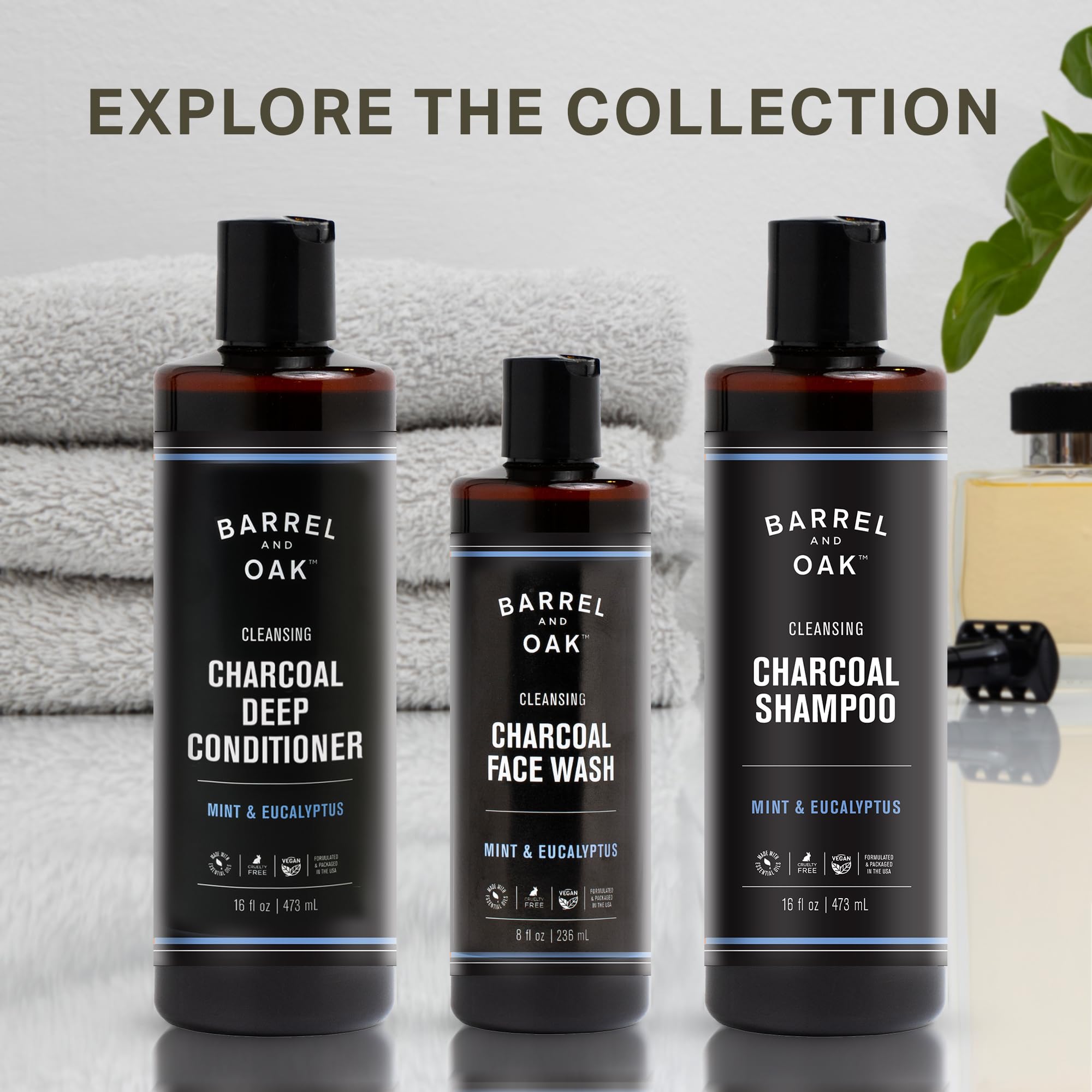 Barrel & Oak mint eucalyptus shampoo lather demonstrates refreshing cleansing before styling.