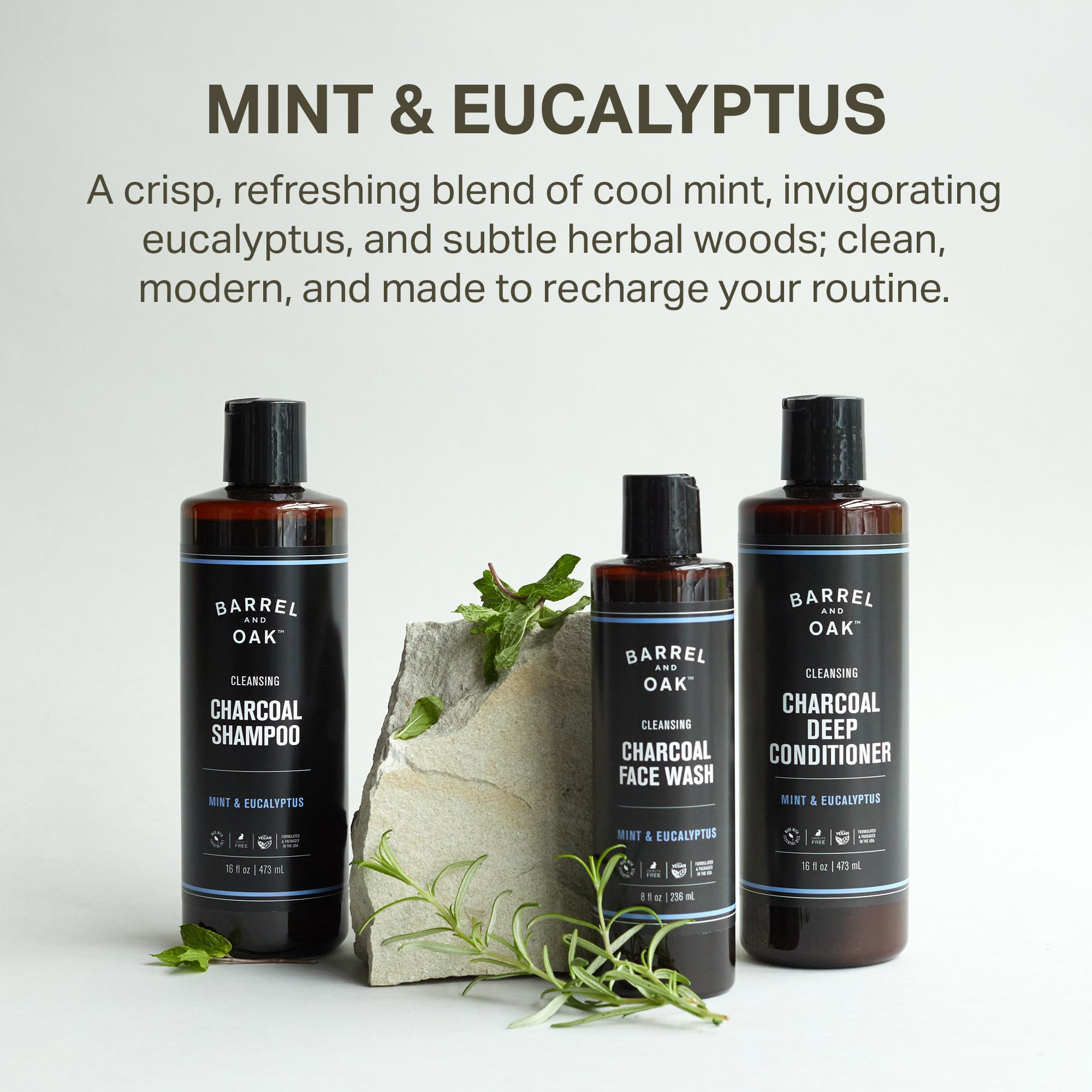 Barrel & Oak vegan cruelty-free label signals ethical grooming and plant-based care.