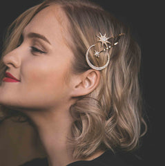 BARTOSI Moon Star hair clip in rose gold close-up offers warm sparkle for romantic occasions.