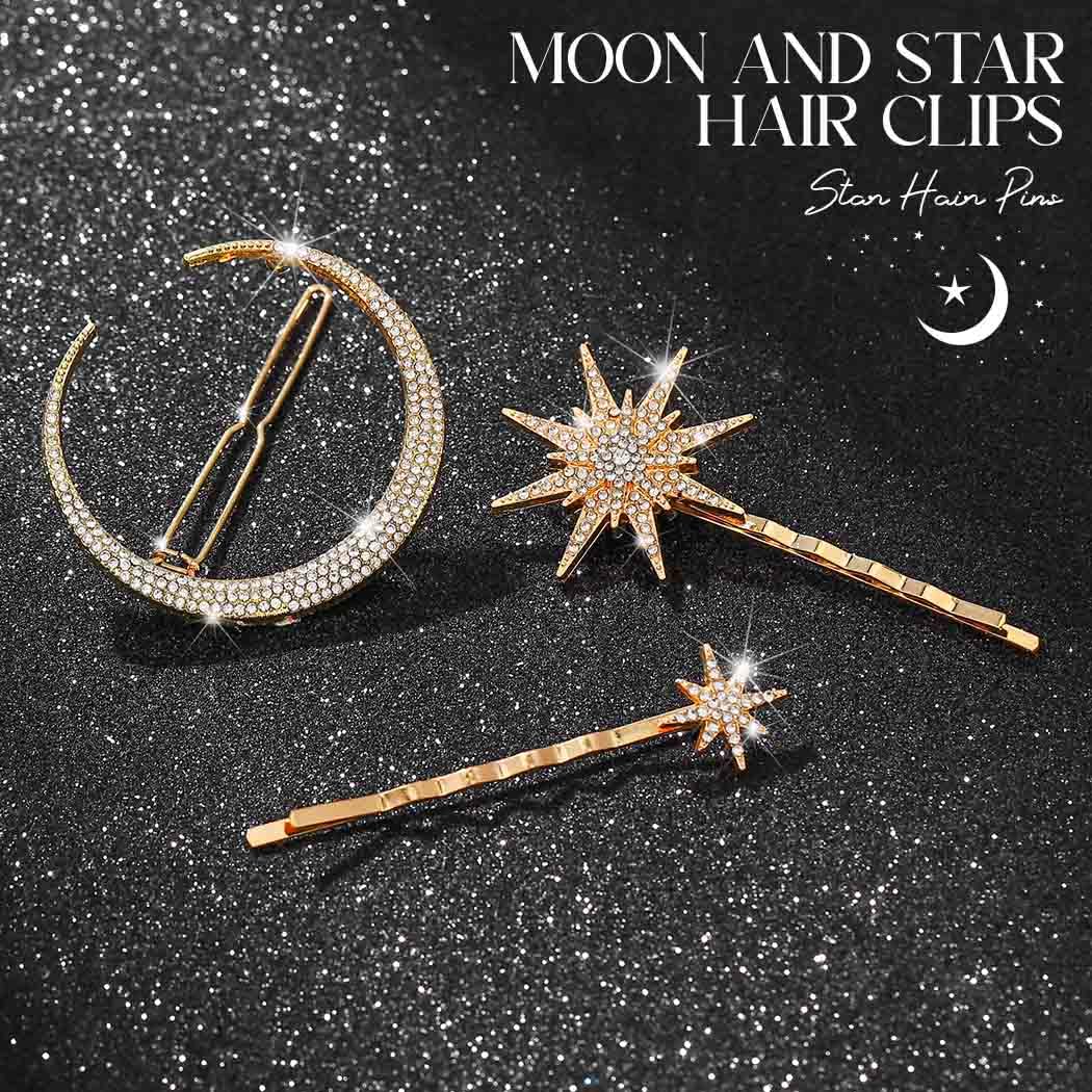 BARTOSI Moon Star hair clip in silver close-up highlights versatile sparkle for day-to-night looks.