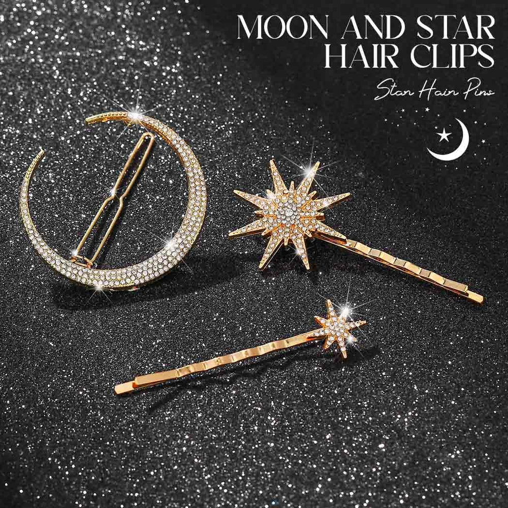 BARTOSI Moon Star hair clip in silver close-up highlights versatile sparkle for day-to-night looks.