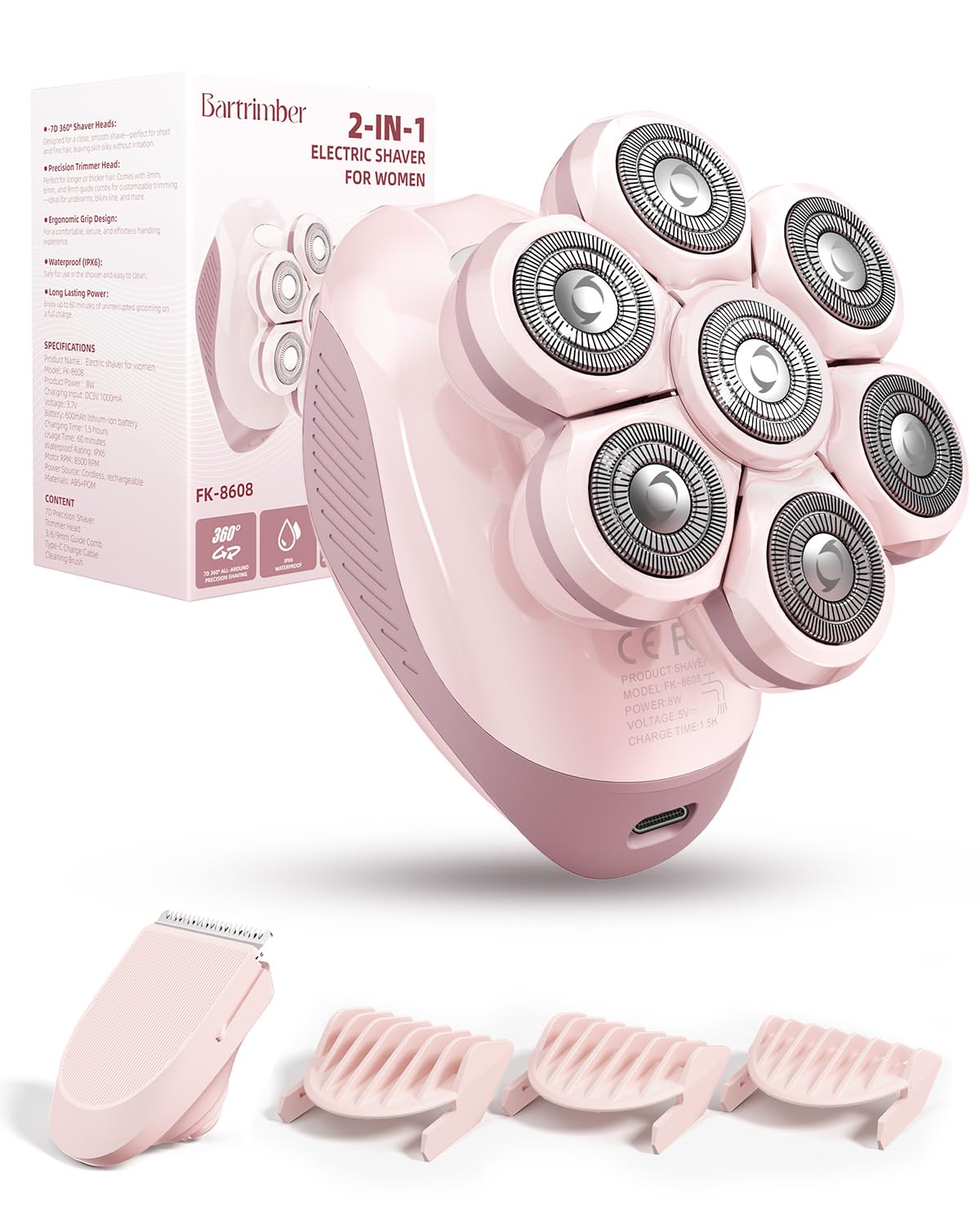 Bartrimber electric razor 7D floating head close-up for precise close shave