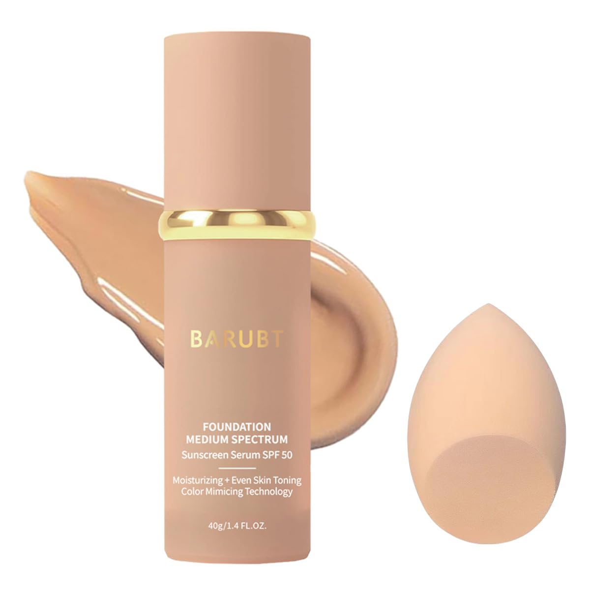 BARUBT color-changing foundation bottle close-up showing adaptive shade transformation