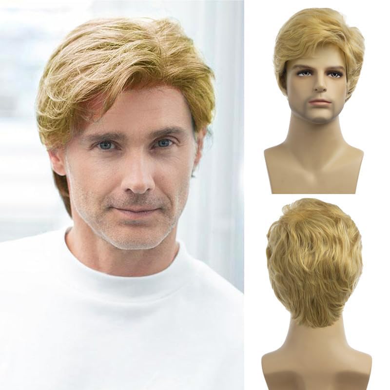Baruisi men's wig short blonde wig for daily wear and cosplay.