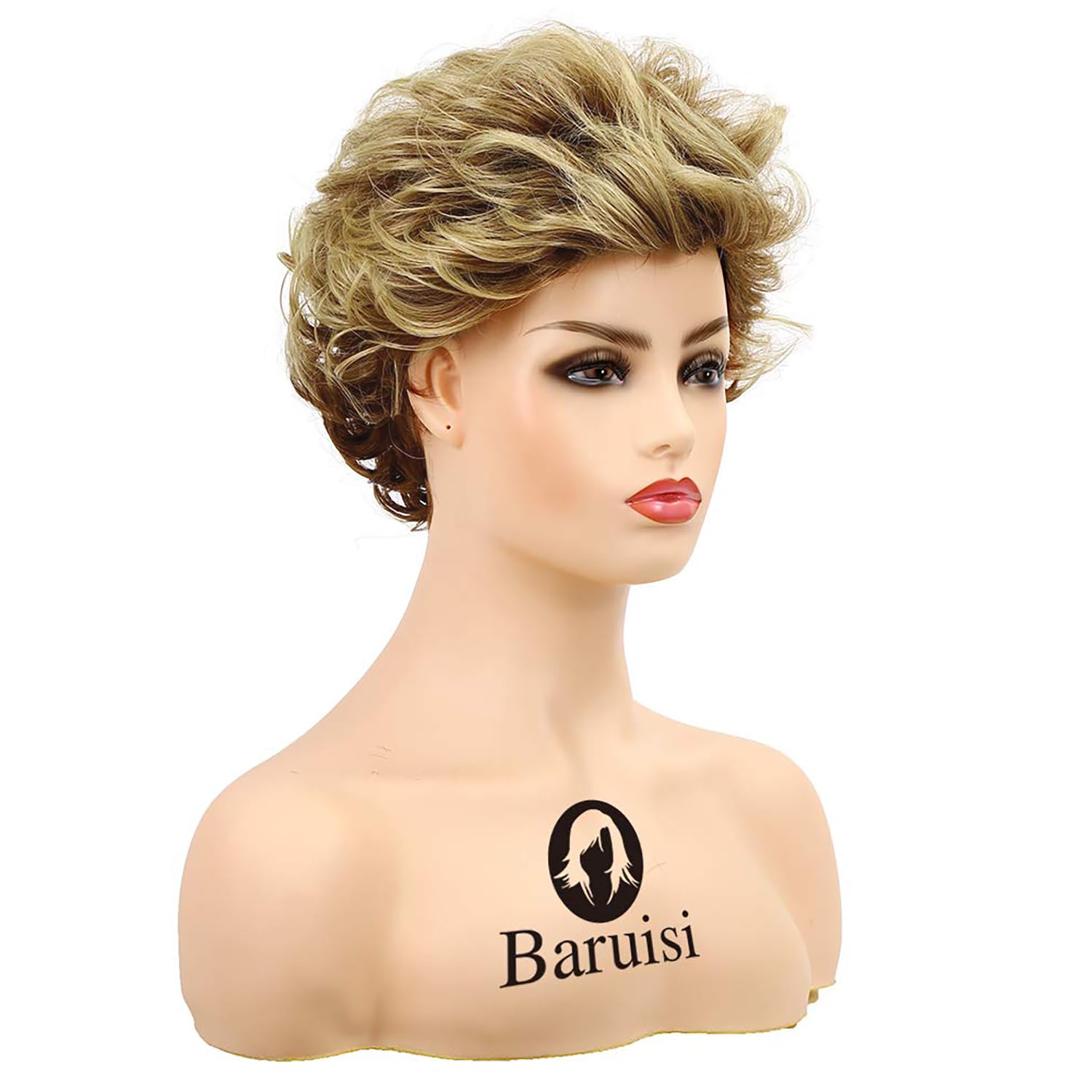 Baruisi short fluffy brown wig bangs profile for face-framing looks