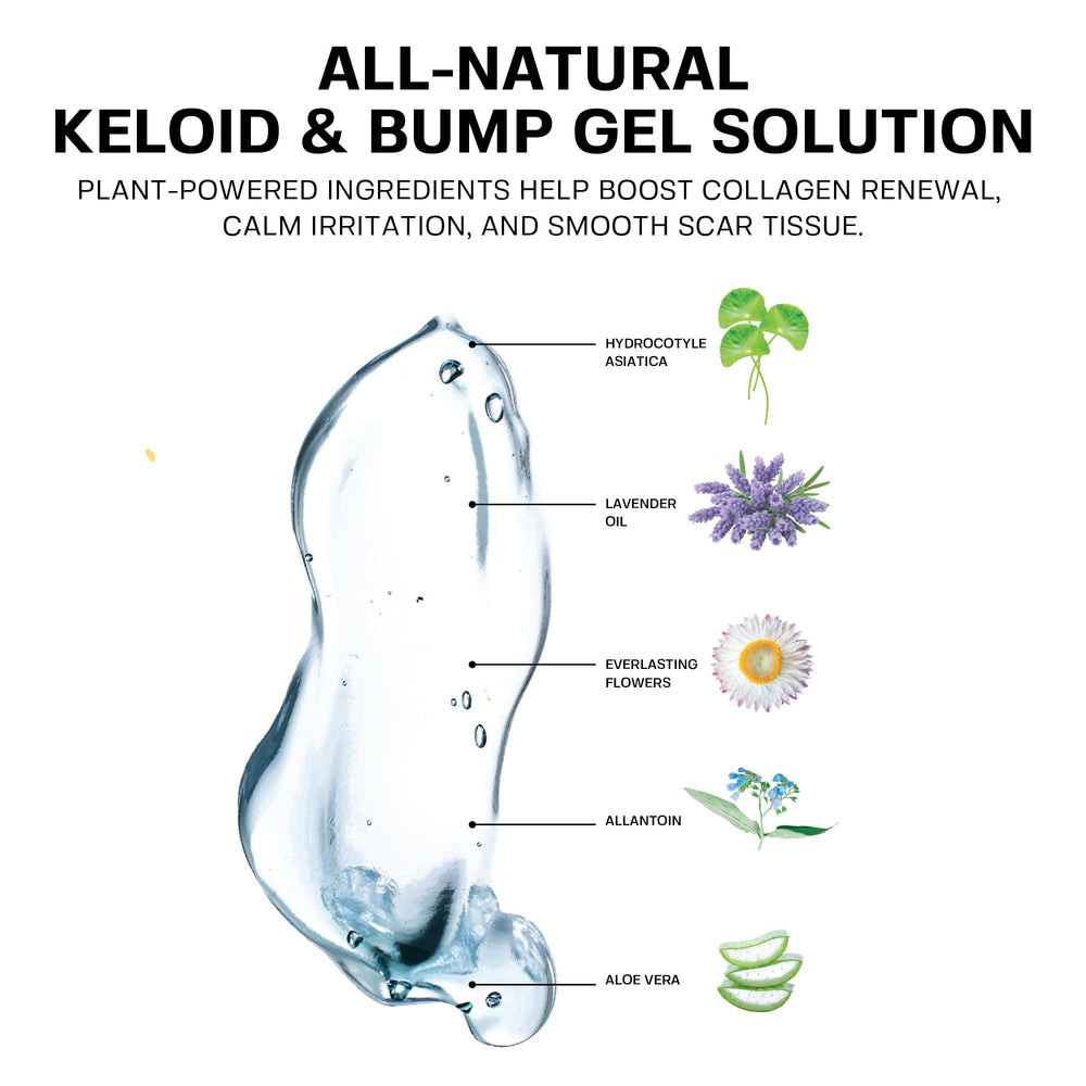 BASE LABORATORIES Keloid Bump Removal Gel bottle pour ready for at-home use on bumps and scars.
