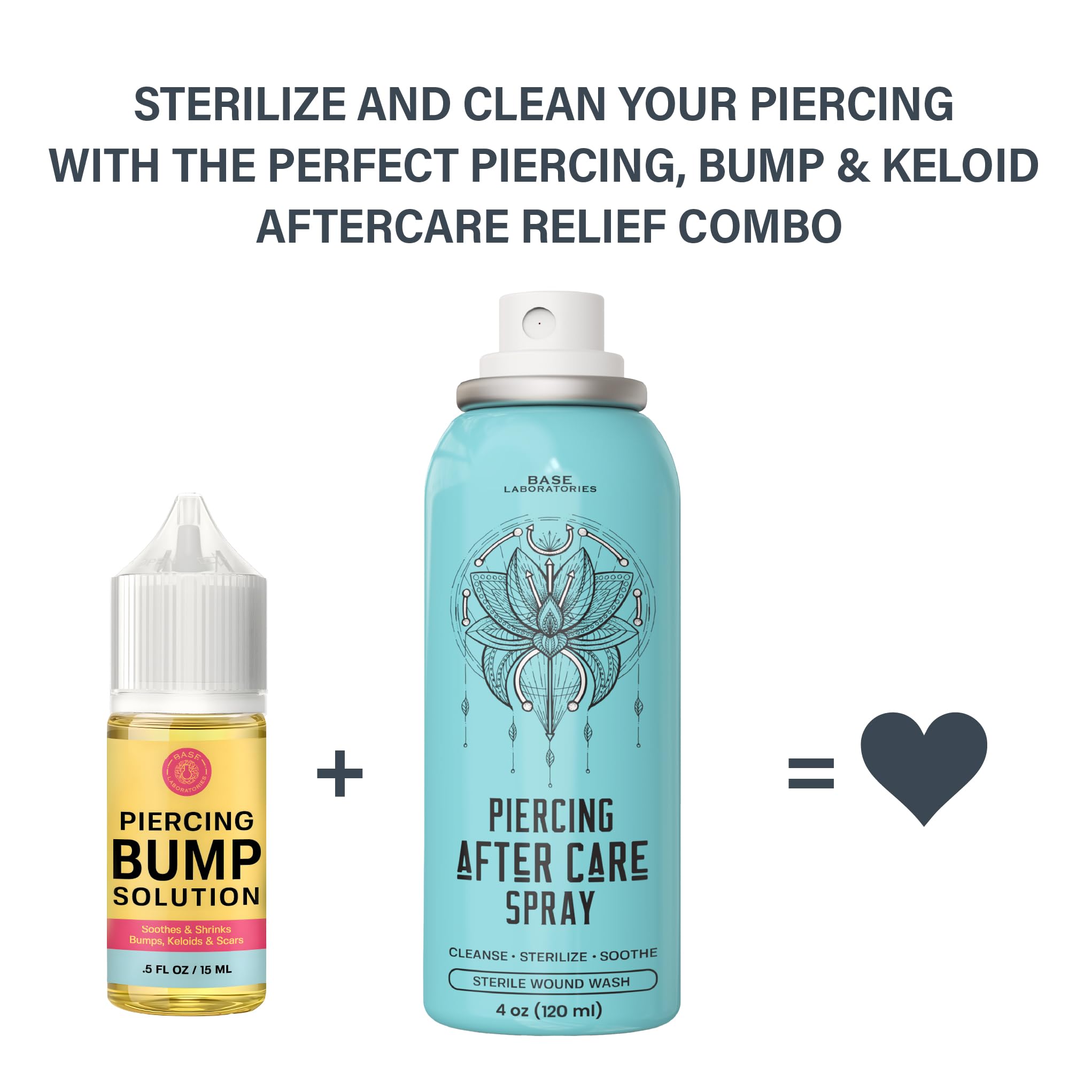 BASE LABORATORIES piercing aftercare kit opened shows two-piece regimen