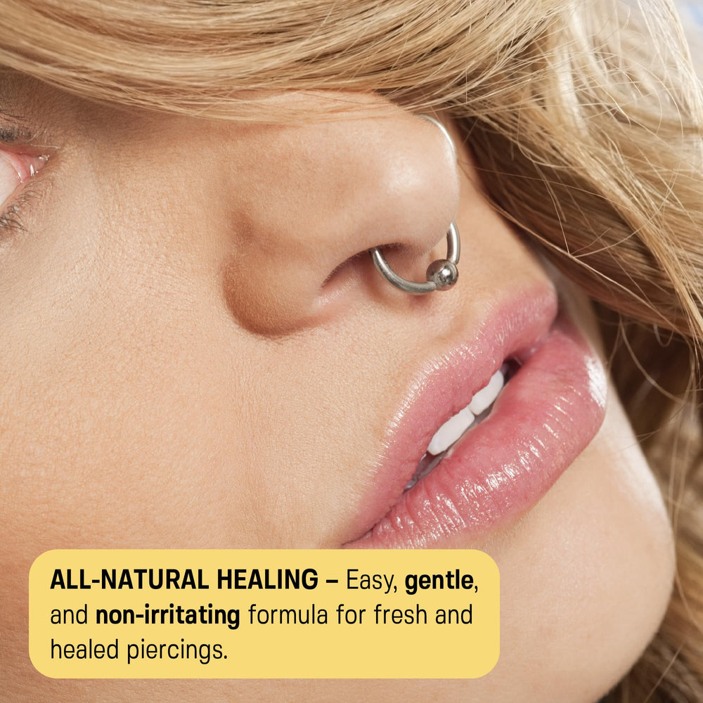 Base Labs piercing aftercare kit packaging shown for a complete at-home routine.