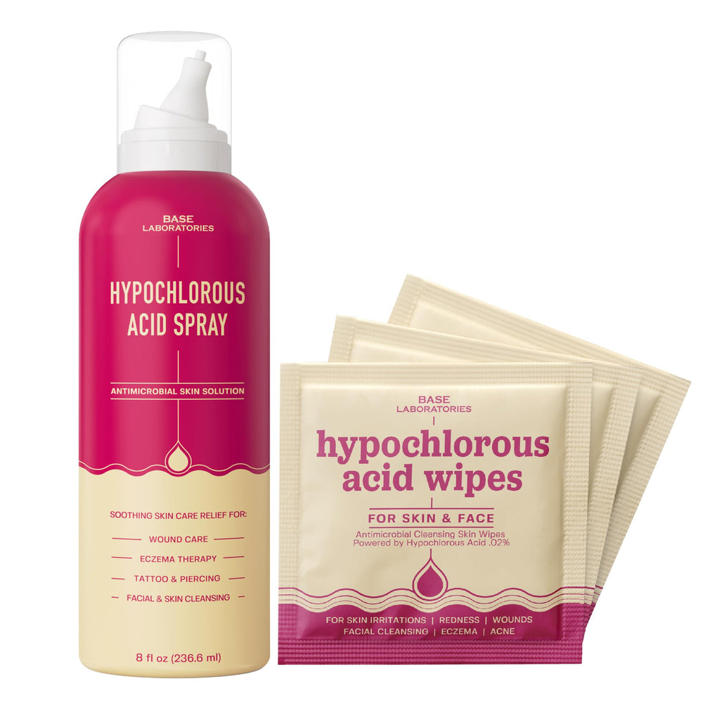 BASE LABORATORIES hypochlorous wipes individually wrapped for on-the-go cleansing and skin support