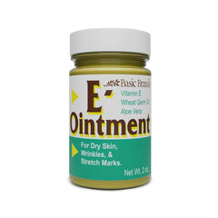 Basic Organics Vitamin E Ointment 2oz bottle for daily moisture and skin nourishment.