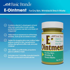 Basic Organics Vitamin E Ointment with aloe vera delivers soothing hydration on contact.