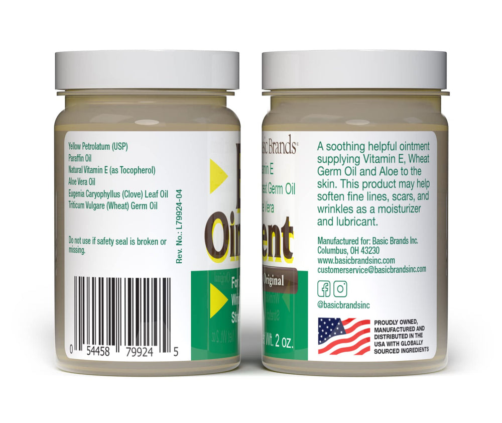Basic Organics Vitamin E Ointment on skin during daily routine.
