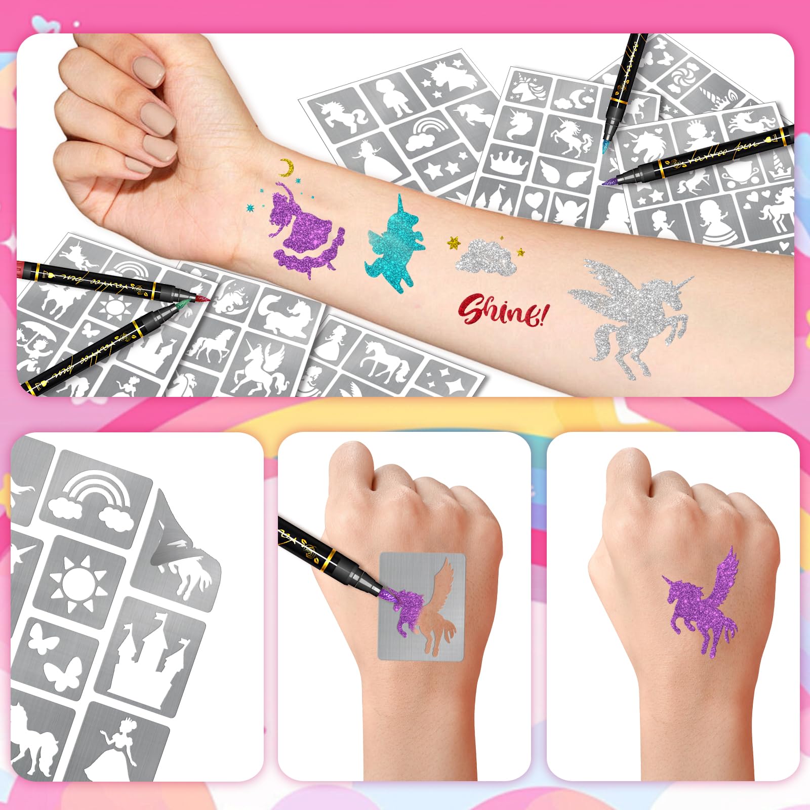 BASIFA bright-color temporary inks create eye-catching designs ideal for party adornments.