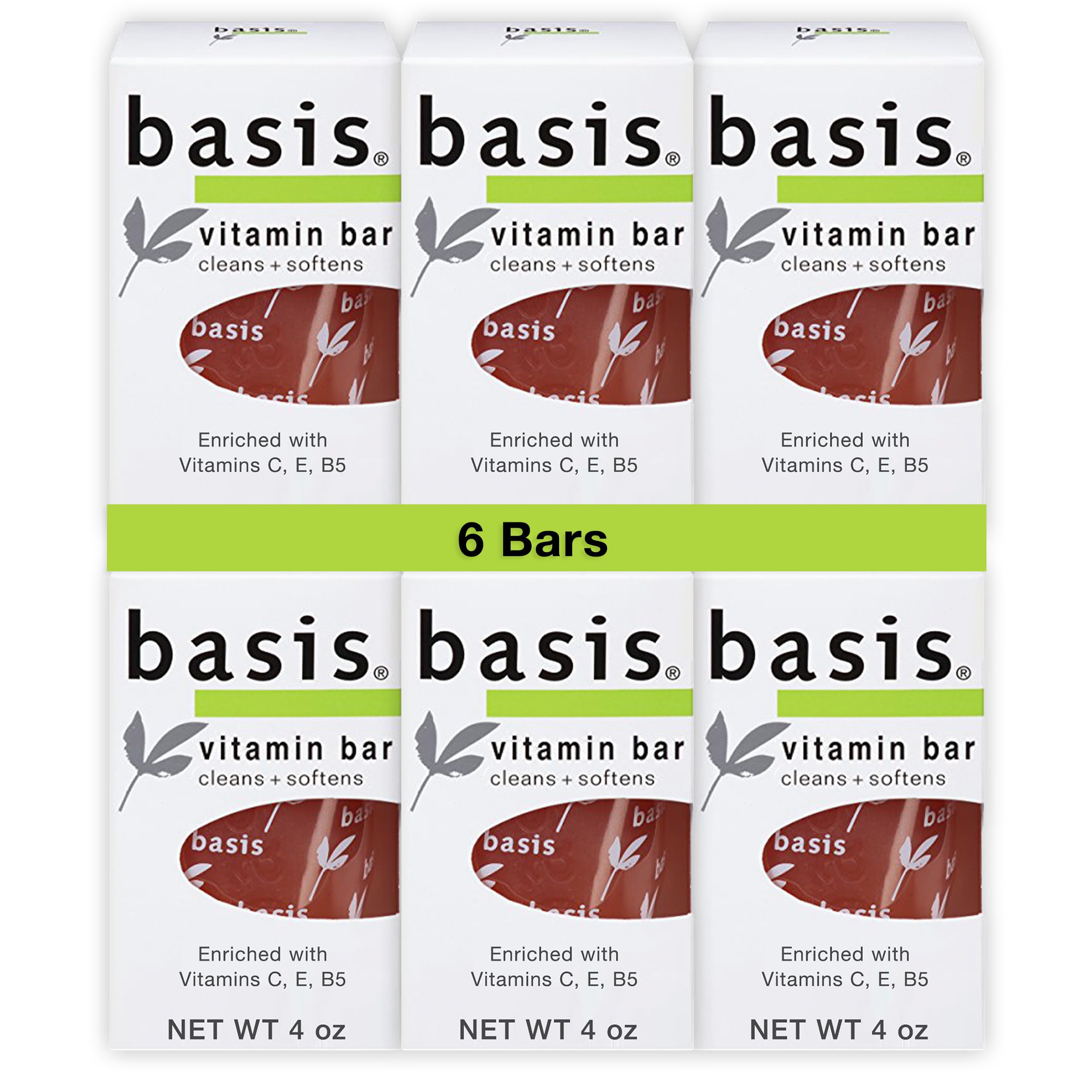 Basis Vitamin Bar Soap bulk pack front view showing six bars for daily cleansing