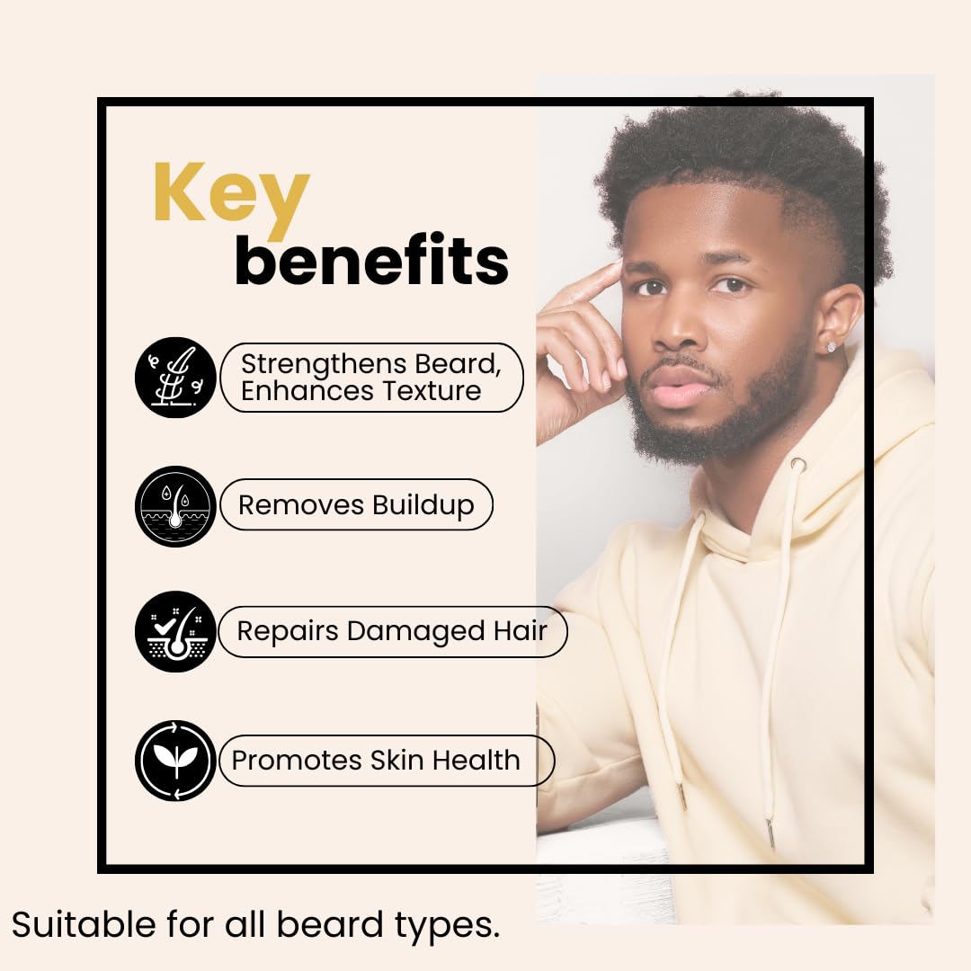 BASK & LATHER beard shampoo with natural ingredients promises hydrating care for all hair types.