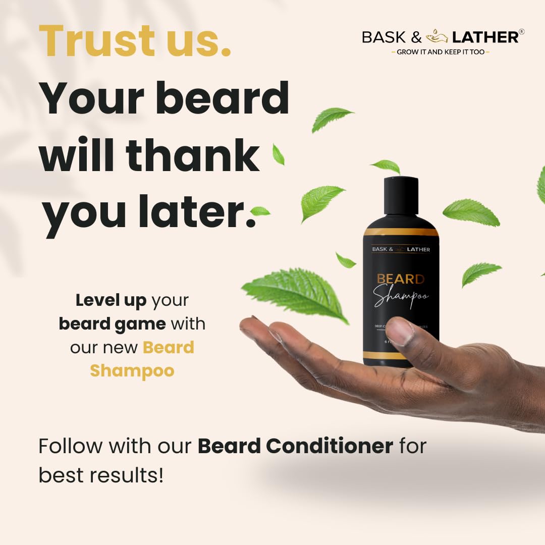 BASK & LATHER beard shampoo pairs with conditioner for a refreshed, manageable beard routine.
