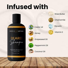 BASK & LATHER beard wash foam in hands demonstrates rich lather for gentle cleansing.