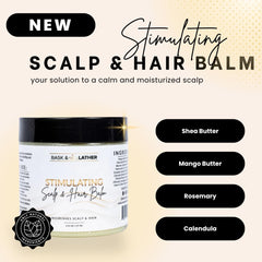 Bask and Lather mango butter and vitamin E infused balm on natural hair adds shine.