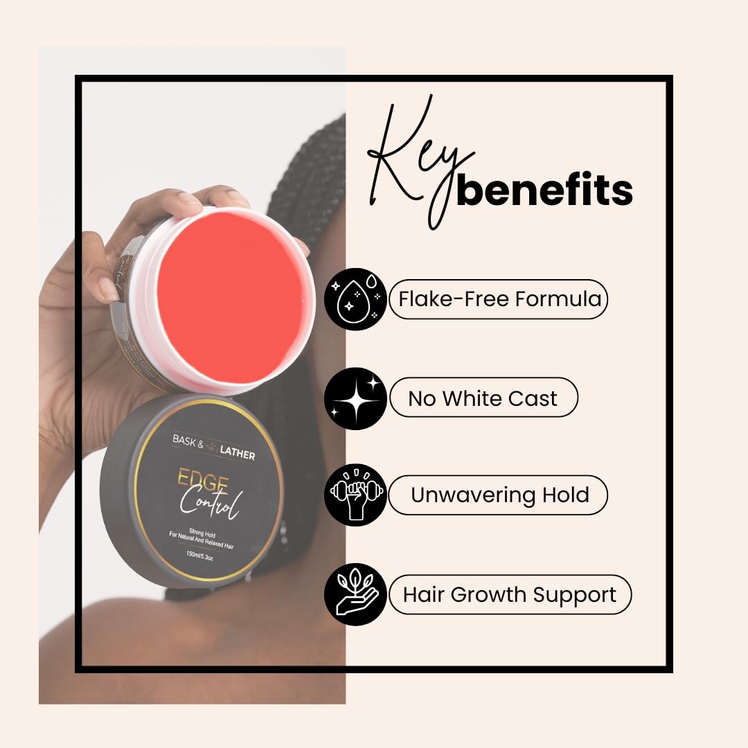 BASK & LATHER application on hair demonstrates slick back styling without white cast.